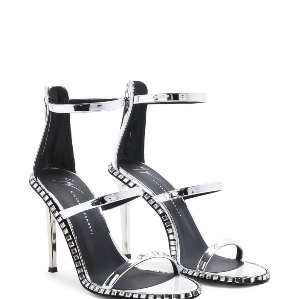 Giuseppe Zanotti Silver Stiletto Heels with Strappy Design